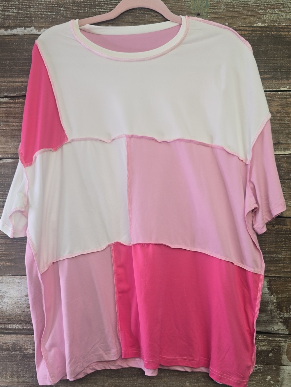 Women’s Colorblock Short Sleeve Tee in Pink and White